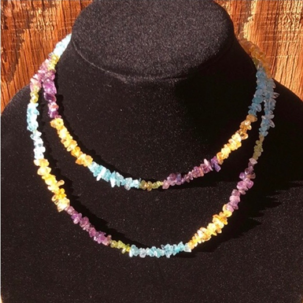 Beautiful Citrine Amethyst Peridot Natural Chip Necklace Strand Gemstone Beads